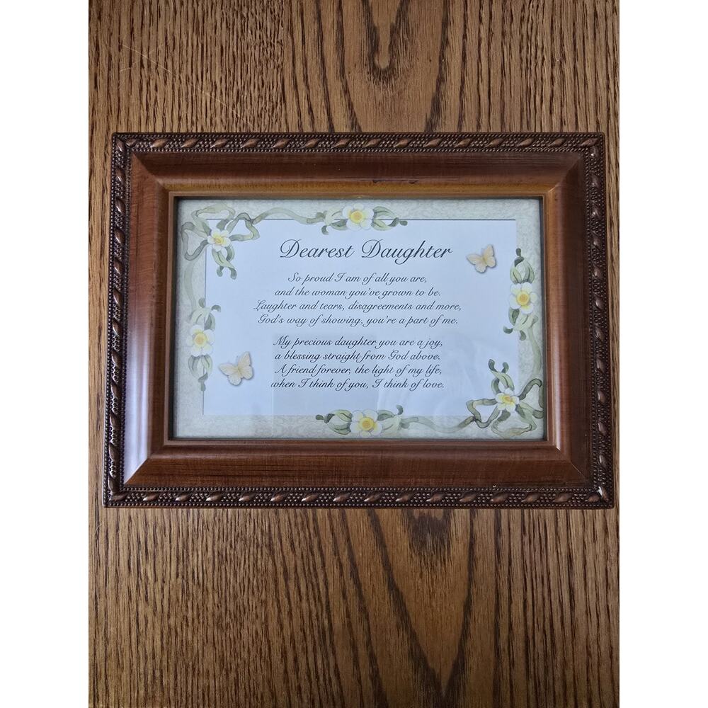 Jewelry Music Box "Dearest Daughter" Poem Wood Box Cottage Gardens